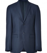 Exquisitely tailored with a flawless slim fit, Jil Sanders blue wool blazer is a wardrobe staple guaranteed to give your look a seamlessly sophisticated edge - Notched lapel, long sleeves, buttoned cuffs, double-buttoned front, flap pockets, back vent -  Contemporary slim fit - Wear with an immaculately cut shirt and matching slim fit trousers