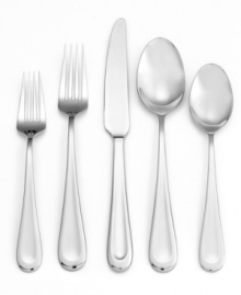 A well-rounded set. Balanced handles with a recessed center and curved edge lend Ginkgo Corrie flatware to modern settings. Place settings and essential serving pieces make it the easiest way to outfit casual tables.