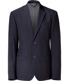 Stylish jacket made ​.​.of fine cotton and wool - In the classic color dark blue - New: modern snug cut (slim fit), slightly fitted - With slim falling, low lapels - Two covered pockets and a chest pocket - Two-button front makes a particularly beautiful, slender silhouette - A luxury classic you can wear for a lifetime - Very high quality and comfortable - Ideal for numerous occasions from casual to festive - Styling: casual with jeans, classic with fabric pants - Cool: combine with a narrow tie