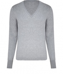 Stylish pullover in fine, light grey cotton - Soft, lightweight fabric is extremely comfortable and great for layering - Classic V-neck - Slim cut is  fitted throughout, hits below hip - A polished and versatile basic ideal for everyday - Pair with chinos, jeans or dressier trousers