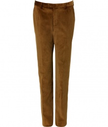 Channel the sophisticated side of the 1970s in these luxe corduroy trousers from Etro - Flat front, belt loops, off-seam pockets, back welt pockets with buttons, creasing at legs - Style with a matching blazer, a printed button down, and suede ankle boots