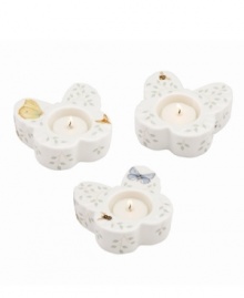 Spring is perpetually in season with whimsical Butterfly Meadow votive holders from Lenox. Colorful blooms and a butterfly shape in white porcelain lend country charm to any setting. Qualifies for Rebate