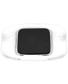 Pretty and polished, this Organics cheese and cracker tray from Lenox combines a natural shape in bright aluminum with a playful ruffled edge. A slab of black marble provides the perfect cutting surface. Qualifies for Rebate