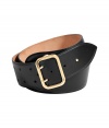 Pull together your look with a streamlined finish and wrap around Salvatore Ferragamos jet black calfskin belt - Buckle and push-stud closures, gold-toned hardware - A sophisticated polish to casual jeans and dressy sheaths alike