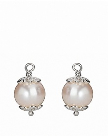 Freshwater pearl charms with floral sterling silver caps drop beautifully from PANDORA french wire or hoop earrings.