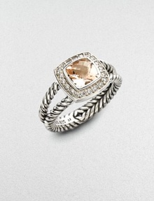 From the Petite Albion Collection. Faceted soft pink morganite, framed in pavé diamonds, on a split cable band of sterling silver.Diamonds, 0.20 tcw Morganite Sterling silver Diameter, about ¾ Imported