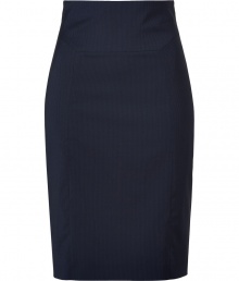 Sleekly sophisticated, Hugos navy viscose stretch skirt is a workwear must - Higher-waisted pencil cut is fitted and ultra-feminine - Decorative seams flatter and contour every curve - Banded waist and rear zip - Hits above the knee - Easily transitions from the office to after hours cocktails, dinners and events - Pair with a silk blouse and blazer or a cashmere pullover and leather jacket and style with platform pumps