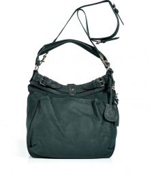 Finish your look on a downtown-cool note with Vanessa Brunos effortlessly chic leather hobo, complete with a cross-body shoulder strap for busy days - Top zip, snapped front and back pockets, belted top, removable buckled shoulder strap, inside zippered back wall pocket, key ring, two front wall slot pockets - Perfect for work or city excursions