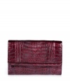 Invest in multi-season sophistication with Nancy Gonzalezs sleek croco clutch, an ultra luxurious choice in cool pearl purple - Flap with bar and hidden magnetic closures, back slit pocket with hidden magnetic closure, zippered front sectional pocket, inside zippered back wall pocket, front wall slot pocket, tonal suede lining - Carry as a finish to chic evening looks