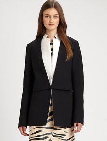 A stunning update, this jacket has an inner collar and an outer layer that create a striking architectural elegance.Inner notched satin collarOuter layer has hook-and-eyeZip closeFront welt pocketsFully linedAbout 30 from shoulder to hemViscose/woolDry cleanImportedSIZE & FITModel shown is 5'10 (177cm) wearing US size 4. 