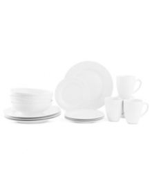 Every meal is made easier with the timeless versatility of White Basics Studio dinnerware. Modern coupe and classic rimmed shapes in glazed porcelain come together in place settings that suit virtually any table. By Maxwell & Williams.