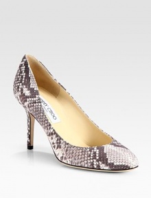 For some playful texture and must-have style, this classic silhouette of snake-print leather is the perfect choice. Self-covered heel, 3½ (90mm)Snake-print leather upperLeather lining and solePadded insoleMade in ItalyOUR FIT MODEL RECOMMENDS ordering true size. 