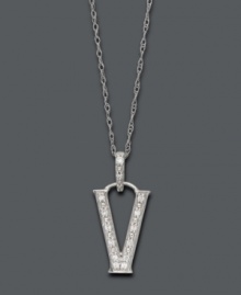 Spell it out in sparkle! This personalized initial charm necklace makes the perfect gift for Veronica or Vanessa. Features sparkling, round-cut diamond accents. Setting and chain crafted in 14k white gold. Approximate length: 18 inches. Approximate drop: 1/2 inch.