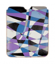 Get up and go glamorously with Puccis elegantly eye-catching iPad case - Sleeve style, in a vibrant purple and blue graphic print with logo signature - Open top, leather piping and stitch trim - Durable plastic protects against dust, moisture and scratches - Fits all iPad models - Great for everyday, also makes a superb gift