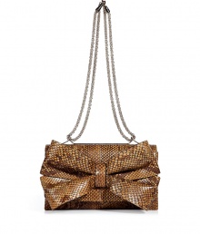 Embody fashion-forward opulence in this luxe yet refined python shoulder bag from Valentino - Classic envelope shape with front bow detail, logo plaque, multi-chain detailed shoulder strap - Pair with an elegant day look or a dressed up evening ensemble