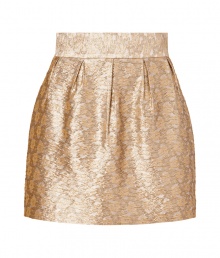 Shimmer into after-hours elegance in Paul & Joe Sisters festive metallic jacquard skirt - Flat waistband, full gathered skirt, side slit pockets, hidden back zip and hook-and-eye closures - Full skirt, mini-length - Pair with cashmere pullovers, platforms and a double strand of pearls