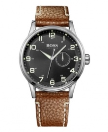 Textured leather adds a handsome touch to this classic watch from Hugo Boss.