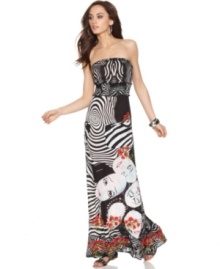 Go for the bold in Desigual's statement-making maxi dress! The lighthearted print offsets the sexy strapless silhouette.