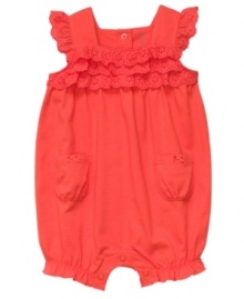 Sweeten up her closet with this darling ruffle-sleeve romper from Carter's.