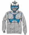 He can zip into this Quiksilver Maskerade hoodie, with a mesh mask over the eyes to make him look like a fighter pilot, future solider or shark.