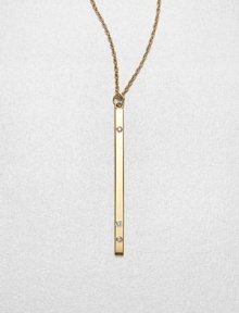 A simply chic, diamond accented bar pendant on a long, delicate link chain. DiamondsGoldtone sterling silverLength, about 16-20 adjustablePendant size, about 2Lobster clasp closureMade in USA