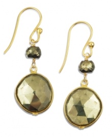 Add a touch of glamour. Faceted pyrite drops (20-1/3 ct. t.w.) and a luxe look to a stunning pair of drop earrings. Crafted in 18k gold over sterling silver. Approximate drop: 1 inch.