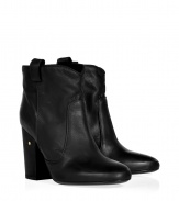 Add a punch of Parisian cool into your everyday favorite footwear collection with Laurence Dacades matte black leather ankle boots, detailed with a blocky heel and pull-tabs for that effortless-chic finish - Rounded toe, covered leather heel - Pair with tights and cashmere dresses for work, or with super slim skinnies and chunky knits for laid-back weekend