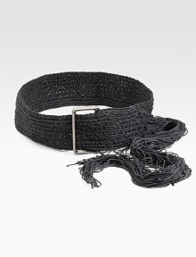 This jute design features a metal buckle and long fringed end. Width, about 3Made in Italy