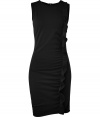 An eye-catching ruffle embellishment elevates this black Azzaro dress from cocktail-ready to simply sublime - Ultra-feminine, curve-hugging cut - Sleeveless sheath style, with elegant, asymmetric drape detail - Hits above the knee and zips at back - Perfect for parties and evenings out - Pair with a clutch and platform pumps or strappy sandals