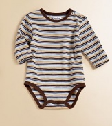 An essential one-piece cotton bodysuit is splashed with bold stripes for your cute baby.CrewneckLong sleevesShoulder snapsBottom snapsCottonMachine washImported Please note: Number of snaps may vary depending on size ordered. 