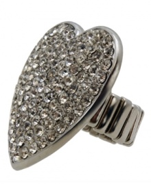 Sentimental sparkle. GUESS's chic stretch ring shines with the addition of round-cut crystals. Crafted in silver tone mixed metal. Ring stretches to fit finger. Approximate size: 1-3/4 inches.