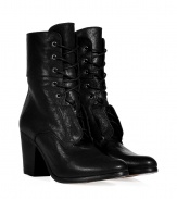 Edgy yet versatile with their cool mix of leather and suede, Rag & Bones lace-up Deacon boots are as practical as they are fashionable - Round toe, partially hidden lace-up front, braided round waxed laces, chocolate suede lined cuff, stacked leather heel - Hits above the ankle - Wear military-style laced right up to the top, or fold down the cuff for that effortless cool look