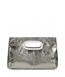 Bring a high style kick to your cocktail look with this easy-to-style python embossed leather clutch from MICHAEL Michael Kors - Rectangular shape, cut-out handle with silver-toned metal trim, metallic gunmetal python embossed leather - Style with a fitted sheath dress, a leather jacket, and platform pumps