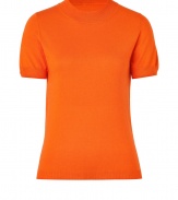 Stylish, understated essentials are the key to a perennially chic wardrobe, and Jil Sander Navys mandarin-hued mock knit pullover is a smart choice this season - Crafted from a super-soft, lightweight silk and cashmere blend - Slim cut fits close to the body - Mock neck and short sleeves - An everyday indispensable that works 24/7 - Pair with jeans and loafers, a pencil skirt and pumps, or leather pants and ankle booties