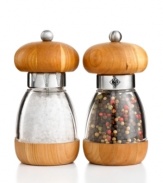 Are you crushing? It's easy to be enamored of this salt & pepper mill set, which crushes instead of grinds salt & peppercorns for a fresher, more vibrant taste. The two mushroom-shaped mills are filled with the highest-quality salt and pepper and feature a deep American cherry finish that perfectly accents your table.