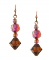 Spotlighting smokey topaz-colored and iridescent red glass beads, vibrant hues steal the show in 2028's linear drop earrings. Crafted in copper tone mixed metal. Approximate drop: 1-1/4 inches.