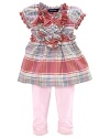 Sweet ruffles adorn a preppy madras tunic, which comes complete with a matching legging for the perfect set.