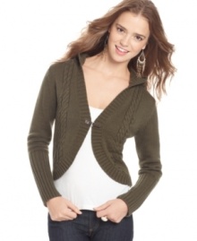 Layer on this It's Our Time cable-knit hooded cardigan for a cozy fall look!