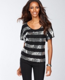 Sequins meet lace in INC's petite top, perfect for dressing up or keeping chic and casual.