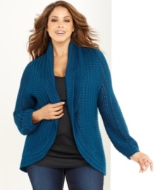 This plus size cardigan from INC is a cozy layering solution -- perfect for medium temperatures!