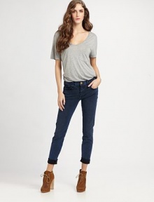 Acid-wash makes a comeback in ultra slim-fit denim, cuffed at the hem for effortless-chic.THE FITFitted through hips and thighsRise, about 8Inseam, about 31THE DETAILSZip flyFive-pocket style98% cotton/2% elastaneMachine washMade in USA of imported fabricModel shown is 5'11 (180cm) wearing US size 4.