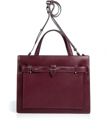 Ultra-luxe Bordeaux leather tote - Add instant sophistication to your look with this classic leather tote - Chic portfolio style with convertible straps, belted strap detail and zip closure - Pair with a sheath dress, a fitted trench, and Mary Jane platforms for updated office attire - Try with wide leg trousers, a cashmere pullover, and wedge heels