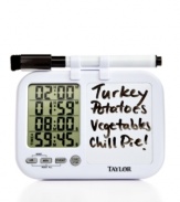 Have the time of your life-keep track of the big moments with this do-it-all timer, which times and displays up to four events at once. A convenient dry erase board, plus pen & eraser, makes it easy to take notes, too!