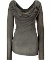 Luxurious top in fine silver-grey rayon - Wonderfully soft and flattering with a slight luster - Slim, feminine cut with glamorous draped waterfall neckline - Cut nice and long - A dream top for classy parties and events - With leather pants, a mini skirt, evening trousers