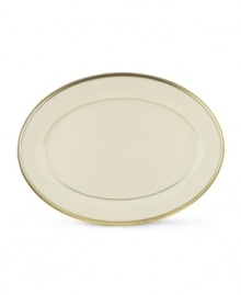 From the Lenox Dimension Collection, classic Eternal dinnerware elegantly accents the table. In ivory china with rich gold trim, Eternal is offered in a complete selection of pieces. Qualifies for Rebate