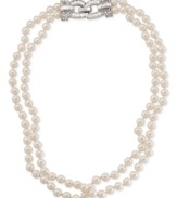 Unmatched elegance. Carolee's double-row necklace is crafted from silver-tone mixed metal with glass pearls adding a look that's both refined and resplendent. Approximate length: 17 inches. Approximate drop: 1/4 inch.