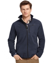 Warm up your cool-weather look with this cozy fleece jacket from Izod.