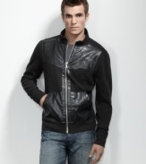 Easy rider. With sleek moto styling, this jacket from INC International Concepts shifts your look into the fast lane.