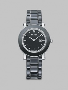 From the Fendi Ceramic Collection. A sleek ceramic design accented with a dazzling diamond dial and a useful date-function. Swiss quartz movementWater resistant to 5 ATMRound ceramic and stainless steel case, 38mm (1.5) Smooth black ceramic bezelDiamond accented black dial, .25 tcwBar hour markersDate display at 3 o'clockBlack ceramic and stainless steel link bracelet, 18mm wide (0.7)Made in Switzerland 