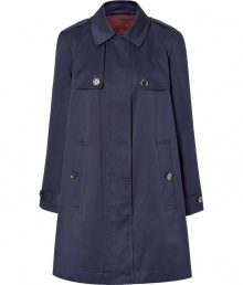 The classic trench gets a stylish makeover with this chic A-line iteration from Burberry Brit - Spread collar, concealed front button placket, long sleeves, epaulets, front buttoned flaps, buttoned slit pockets, back storm flap and button detailed vent - Wear with an elevated jeans-and-tee ensemble or a cocktail look